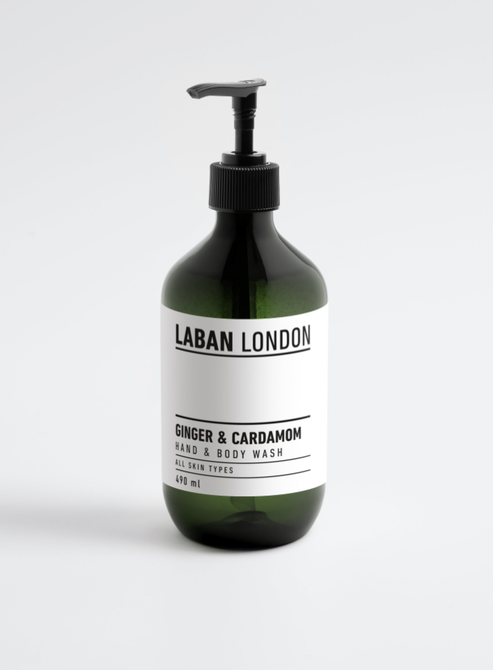 Laban London ginger and cardamom hand and body wash, 490ml green bottle
